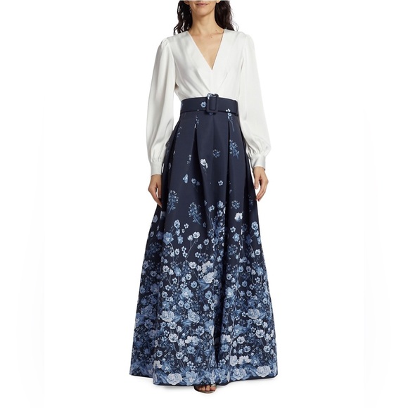 Sachin + Babi Dresses & Skirts - Sachin + Babi Navy and White Floral Long Dress with Belted Waist